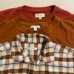 Free Assembly Size XL - Lot of 3 - Plaid Flannel Shirt, Brown Henley, Rust Dress